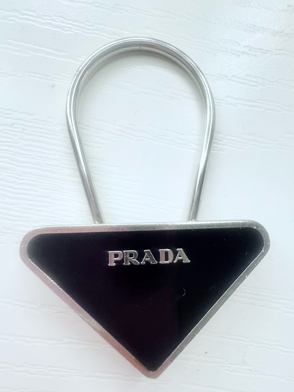 PRADA Black Triangle Metal Key Ring